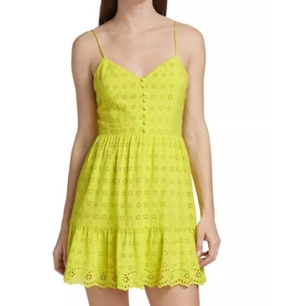 Alice + Olivia 'Fae' Eyelet Sleeveless Mini-Dress Lemon Sorbet Size 6